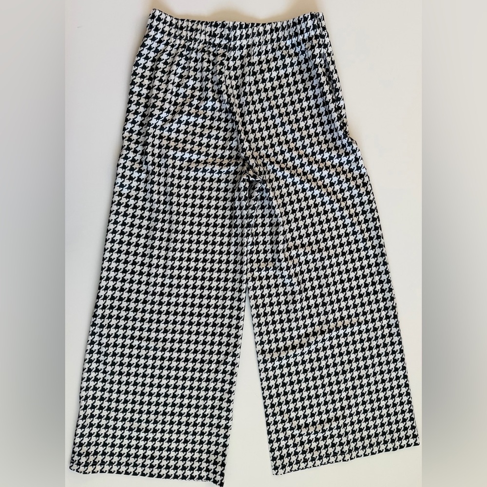 Oshoplive Black White Houndstooth Pull-On Wide Leg Cropped Pants XL Stretch - Picture 8 of 9